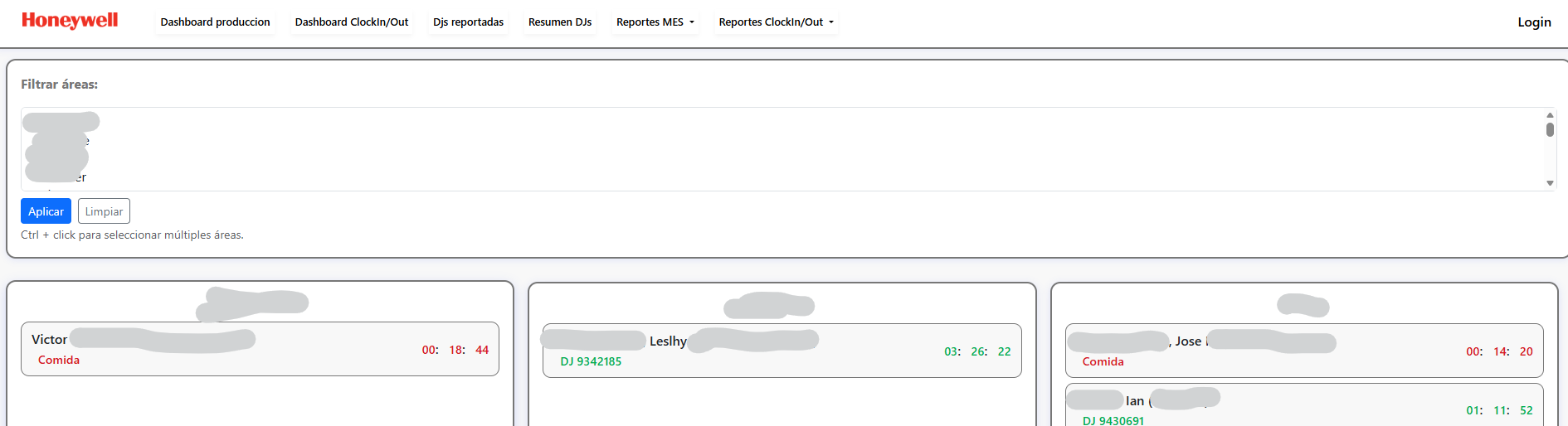 Dashboard Clock In/Out Employees